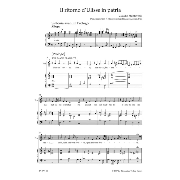 IL RITORNO D'ULISSE IN PATRIA  / VOCAL SCORE