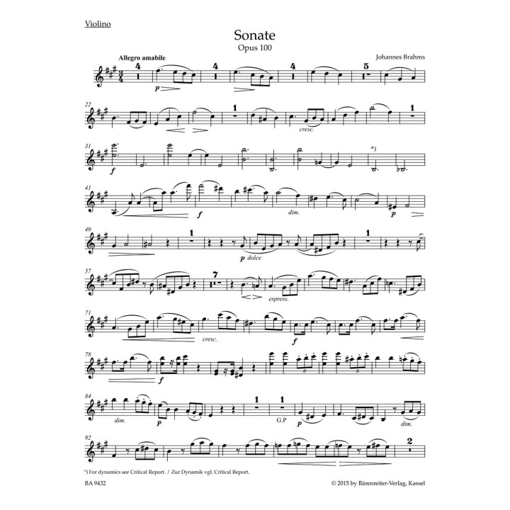SONATA A MAJOR FOR VIOLIN & PIANO  OP.100