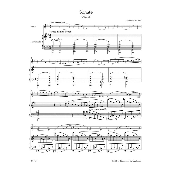 SONATA IN G MAJOR FOR VIOLIN & PIANO OP. 78