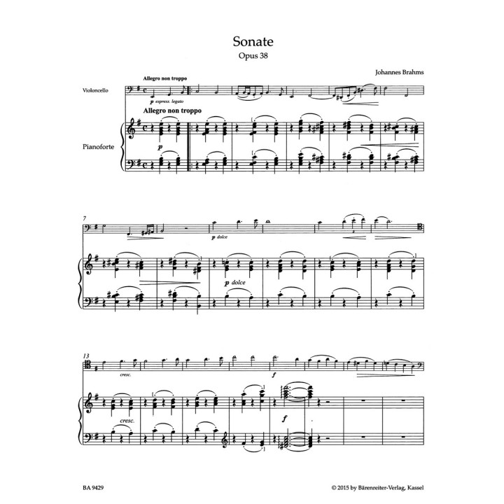 SONATA IN E MINOR FOR VIOLONCELLO & PIANO OP. 38