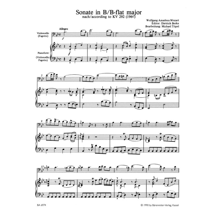 SONATA IN B FOR VIOLONCELLO (BASSON) AND PIANO