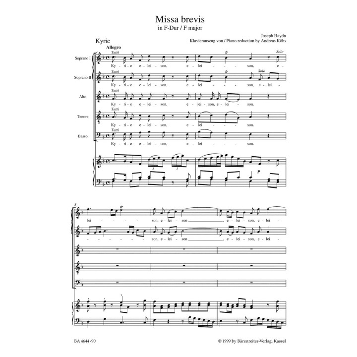 MISSA BREVIS F-DUR /VOCAL SCOR
