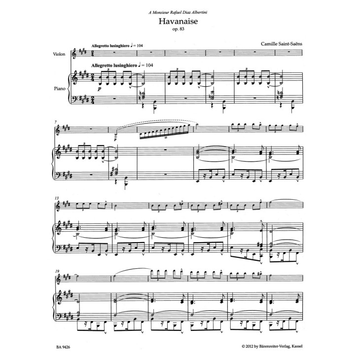 HAVANEAISE FOR VIOLIN & PIANO  OP.83